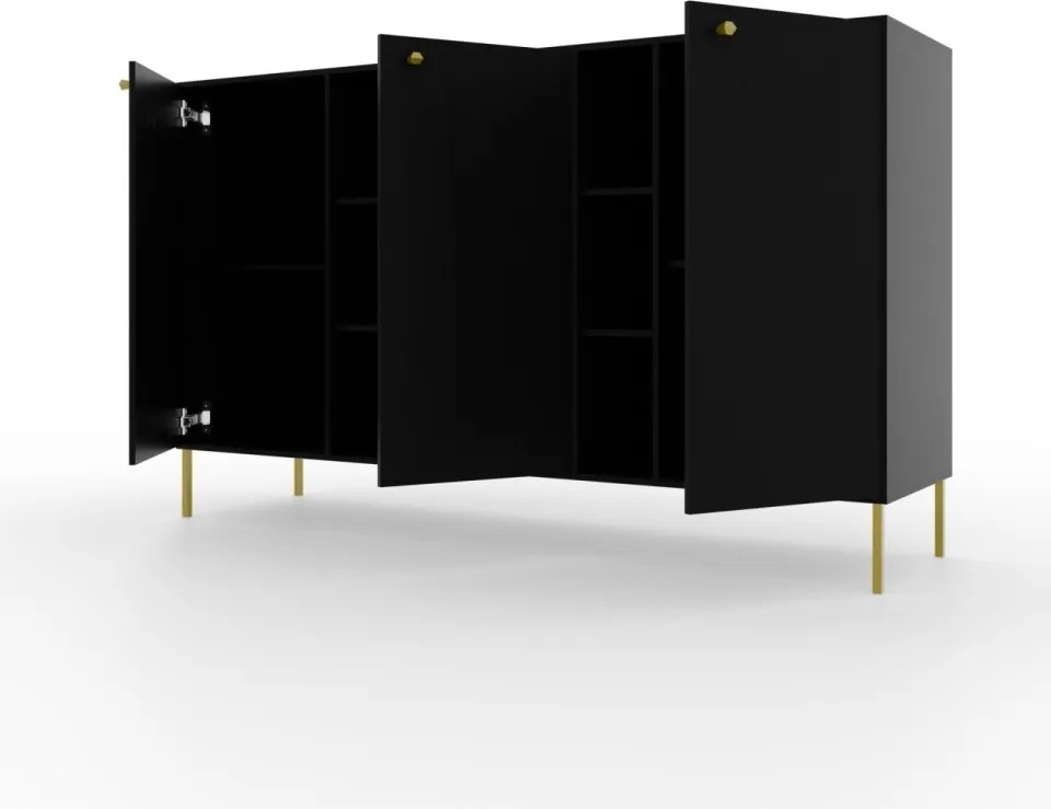 Comodă cu doua usi, 156x41x95cm, Tili System, ADRK Furniture (Culoare: Negru / Negru)