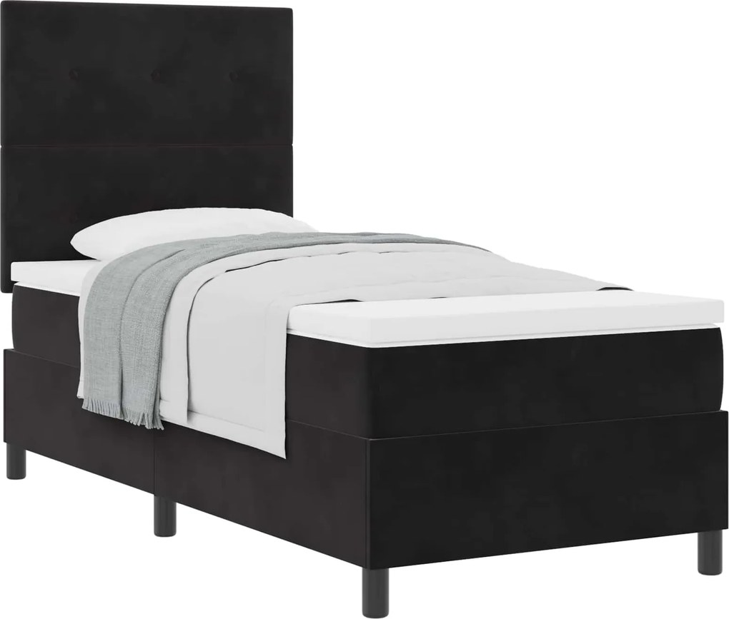 vidaXL Pat cu arcuri cu saltea cu headboard Negru 90 x 200 cm Catifea
