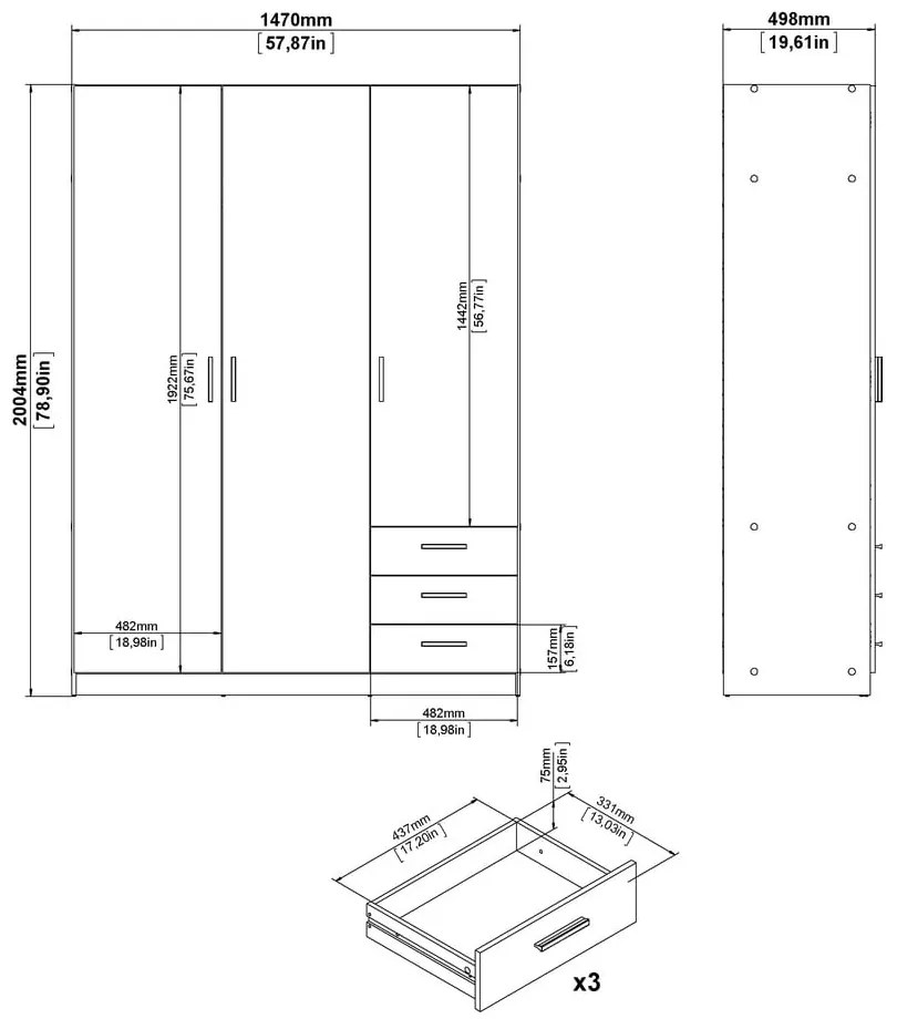 Șifonier gri închis 147x200 cm Sprint – Tvilum
