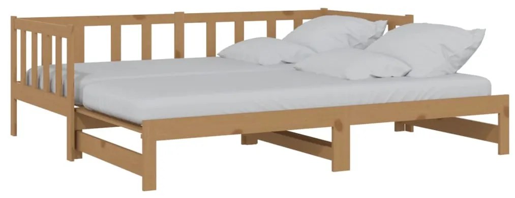 806963 vidaXL Pat extensibil de zi, maro miere, 2x(90x200) cm lemn masiv pin