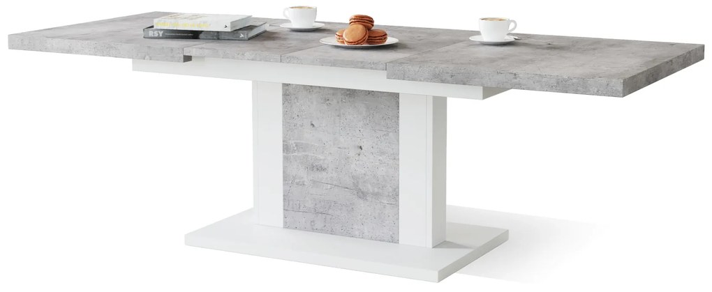 Mazzoni ORION Beton Millennium/Alb Mat - MĂSUȚĂ DE CAFEA EXTENSIBILĂ MODERNĂ