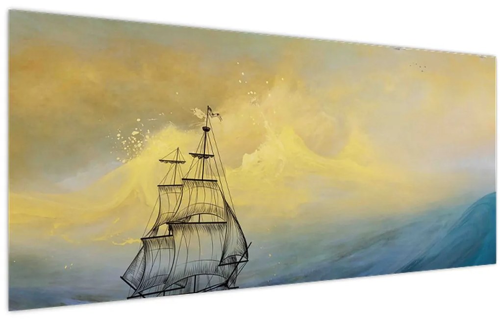 Tablou - Pictură barcă pe mare (120x50 cm)