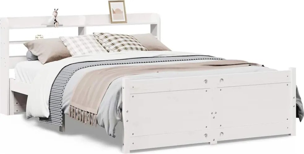 vidaXL Cadru de pat cu tăblie fără saltea, alb, 140x200 cm