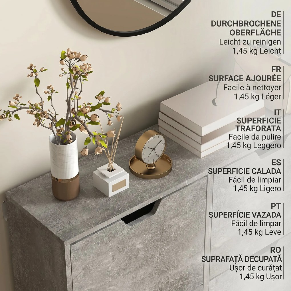 HOMCOM Pantofar cu 4 Sertare Rabatabile pe 2 Niveluri pentru 16 Perechi de Pantofi, 95x26x95 cm, Gri | Aosom Romania