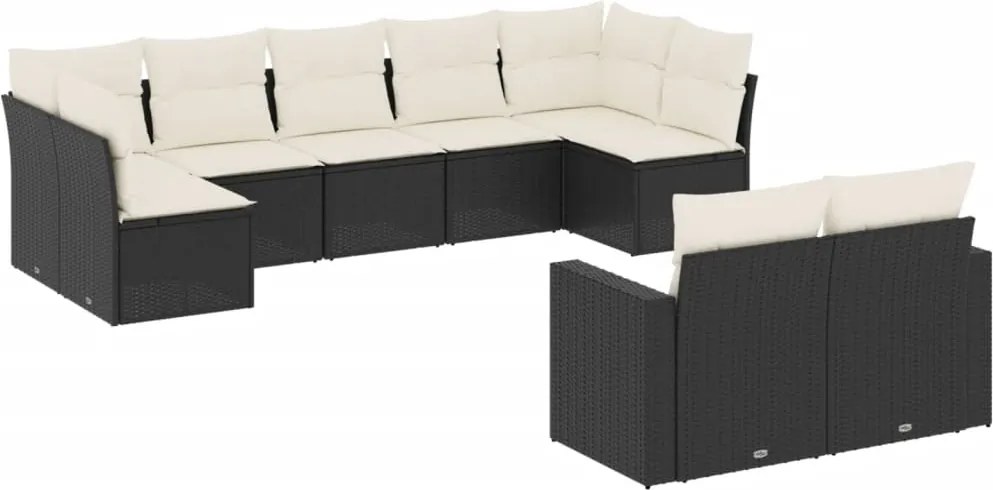 vidaXL Set mobilier de grădină cu perne, 9 piese, negru, poliratan