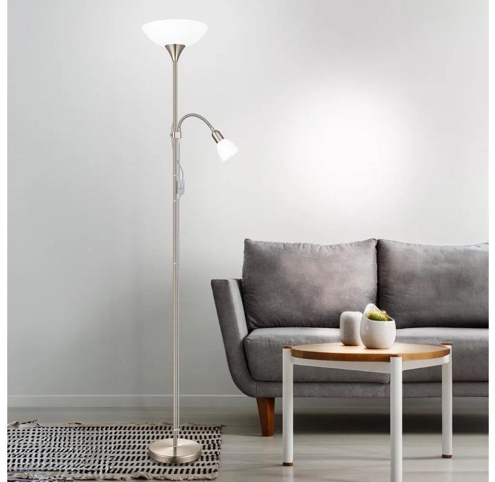 EGLO 82842 - Lampă de podea UP 2, 1xE27/60W + 1xE14/25W, crom
