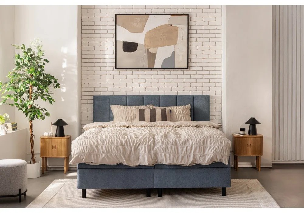 Pat boxspring albastru cu spațiu de depozitare 160x200 cm Elva Bold Line – Bonami Selection