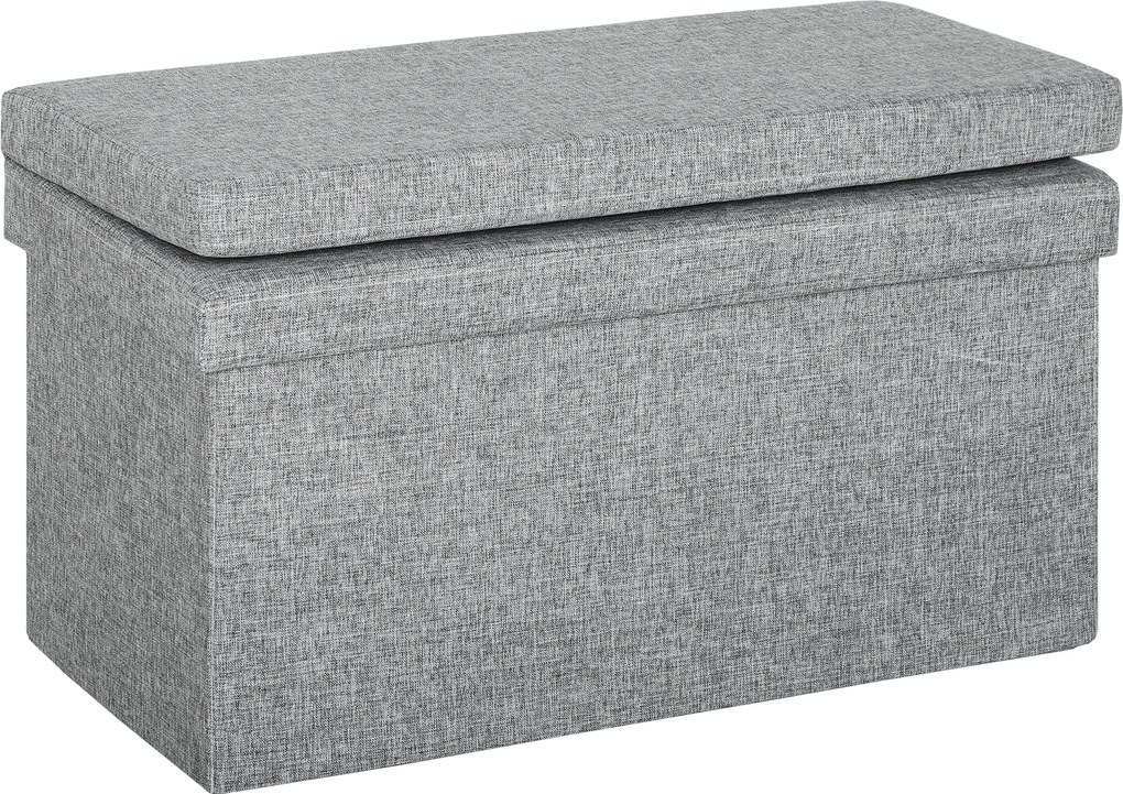 HOMCOM Bancă Pliabilă cu Spătar și Compartiment de 77L, Acoperire din Țesătură, 76x50x73 cm, Gri | Aosom Romania
