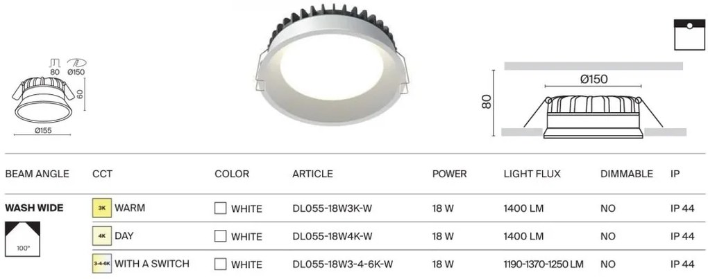 Spot LED incastrabil protectie IP44 Okno 15,5cm CCT