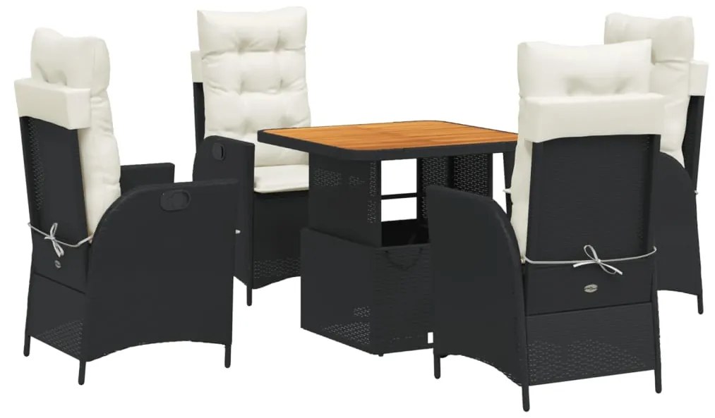 3277434 vidaXL Set mobilier de grădină cu perne, 5 piese, negru, poliratan