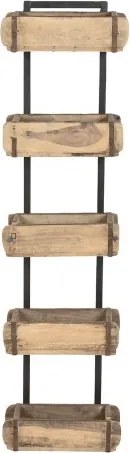 Etajera din lemn de tec si metal cu 5 rafturi din matrite vechi de caramizi, H124 cm, „Ladrillos Antiguos”