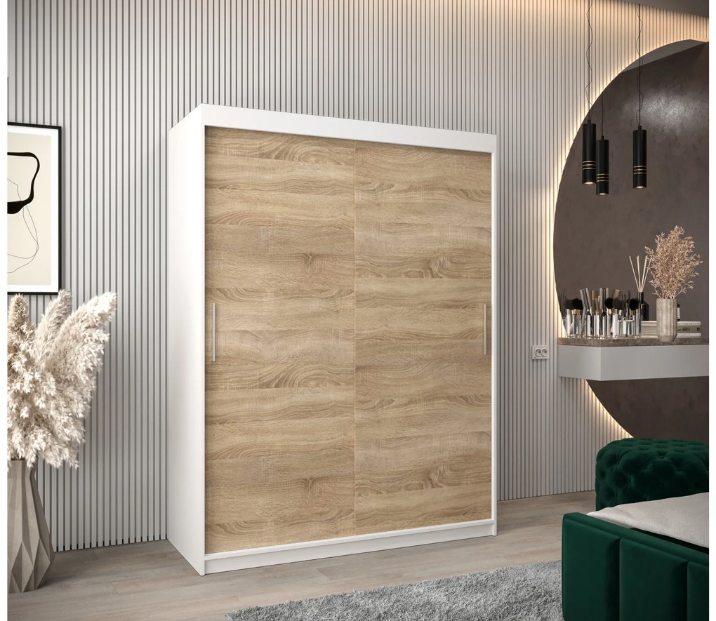 Dulap de haine 150 cm Toki (alb mat + stejar sonoma). 1064820