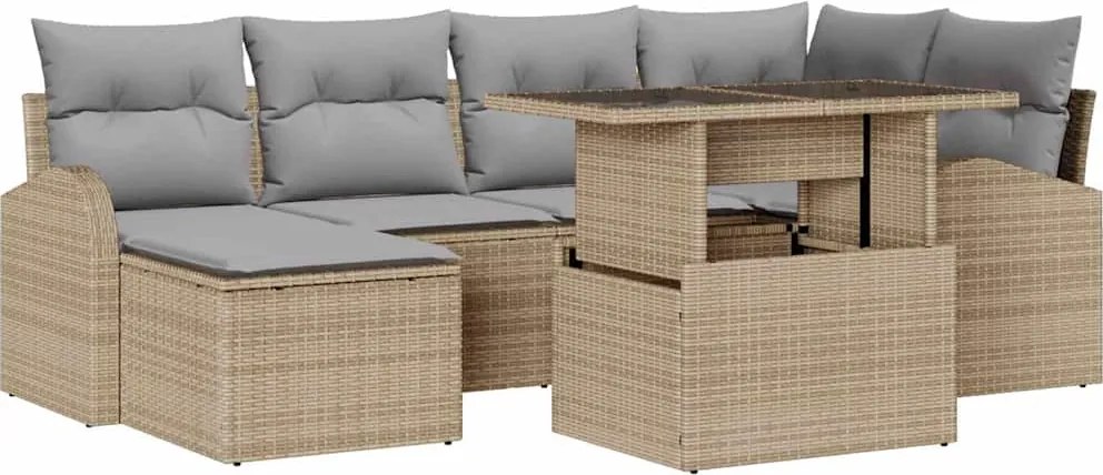 vidaXL Set de canapele pentru grădină 7 pcs Bej Rattan poli