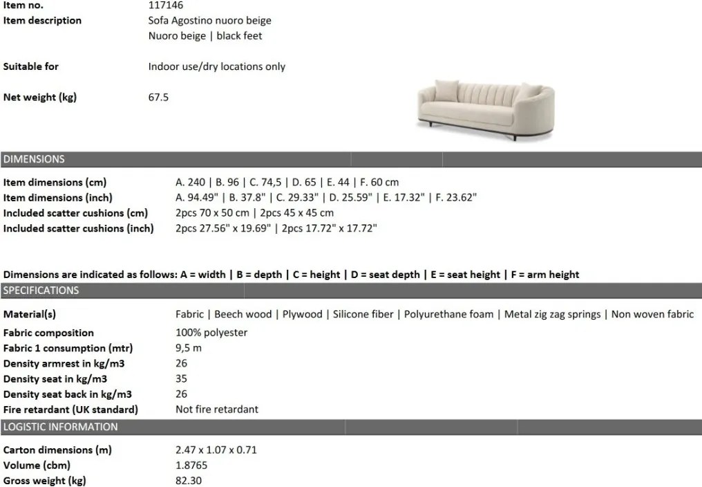 Canapea moderna design LUX Agostino, Nuoro beige