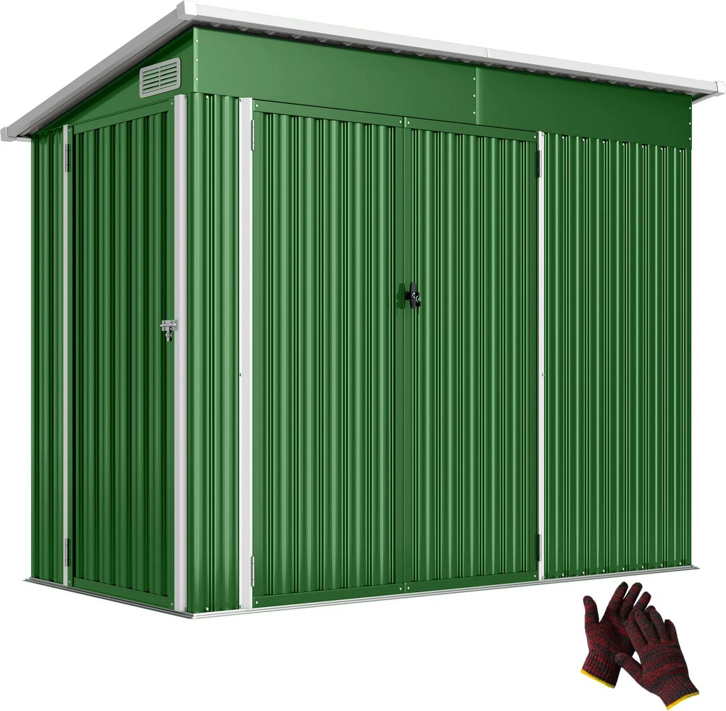 Outsunny Șopron de grădină exterior 2,7 m² 234x132x185 cm cu trei uși, încuietoare și fante de ventilație, verde | Aosom Romania