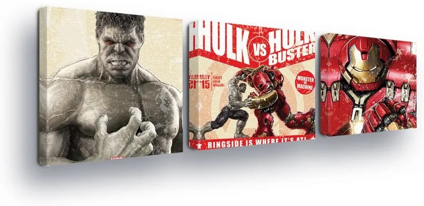 GLIX Tablou - Hulk Marvel Avengers Trio II 3 x 25x25 cm