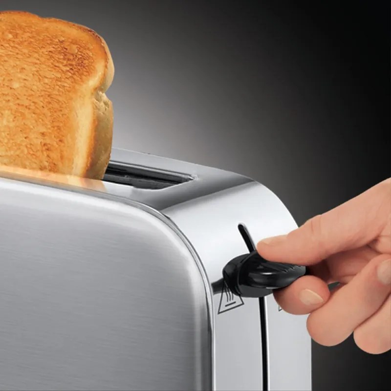 Prajitor de paine Russell Hobbs Adventure Oxford 21396-56, 1200 W, 2 felii, 1 compartiment, 6 trepte de prajire, Tava pentru firimituri, Otel inoxidabil