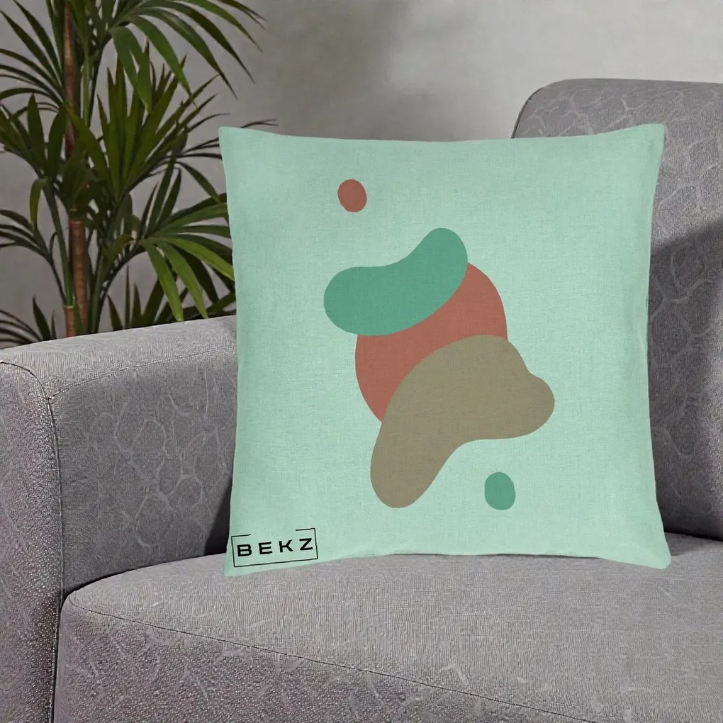 Perna Decorativa Abstract Forme Fluide Coral, 40x40 cm, Verde Menta, Husa Detasabila, Perna Inclusa, BEKZ®