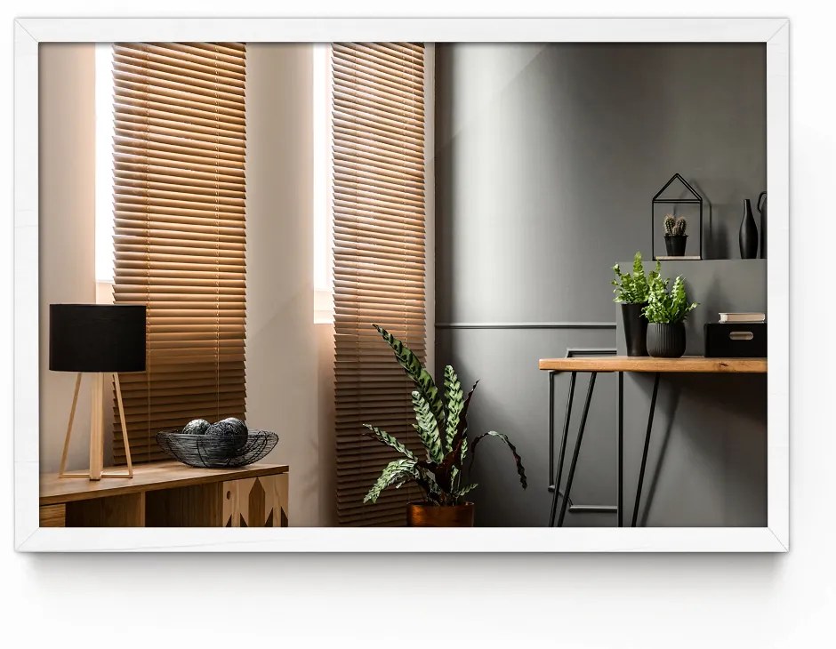 Oglinda decorativa dreptunghiulara cadru din MDF alb 70x50 cm