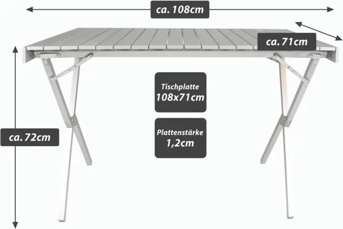 Masă de camping cu geantă, din aluminiu, gri, 108 x 71 x 72