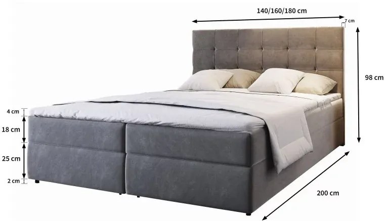 Pat tapițat boxspring GLORIEN 180x200 cm purpuriu Saltele: Saltea cu arcuri Bonell