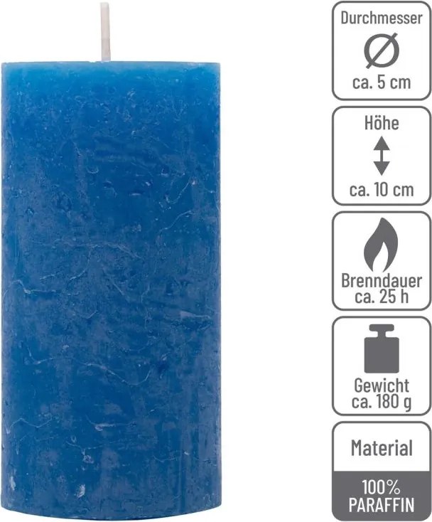 Set de lumânări rustice, 10 cm, Ø 5 cm, albastru, 8 buc