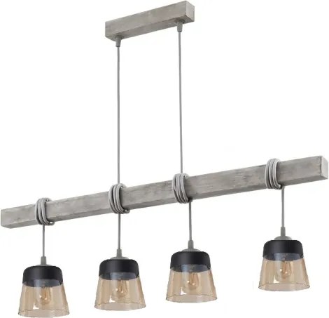 Brilagi - Lustră pe cablu WOOD GLASS 4xE27/60W/230V pin/gri/maro fumuriu
