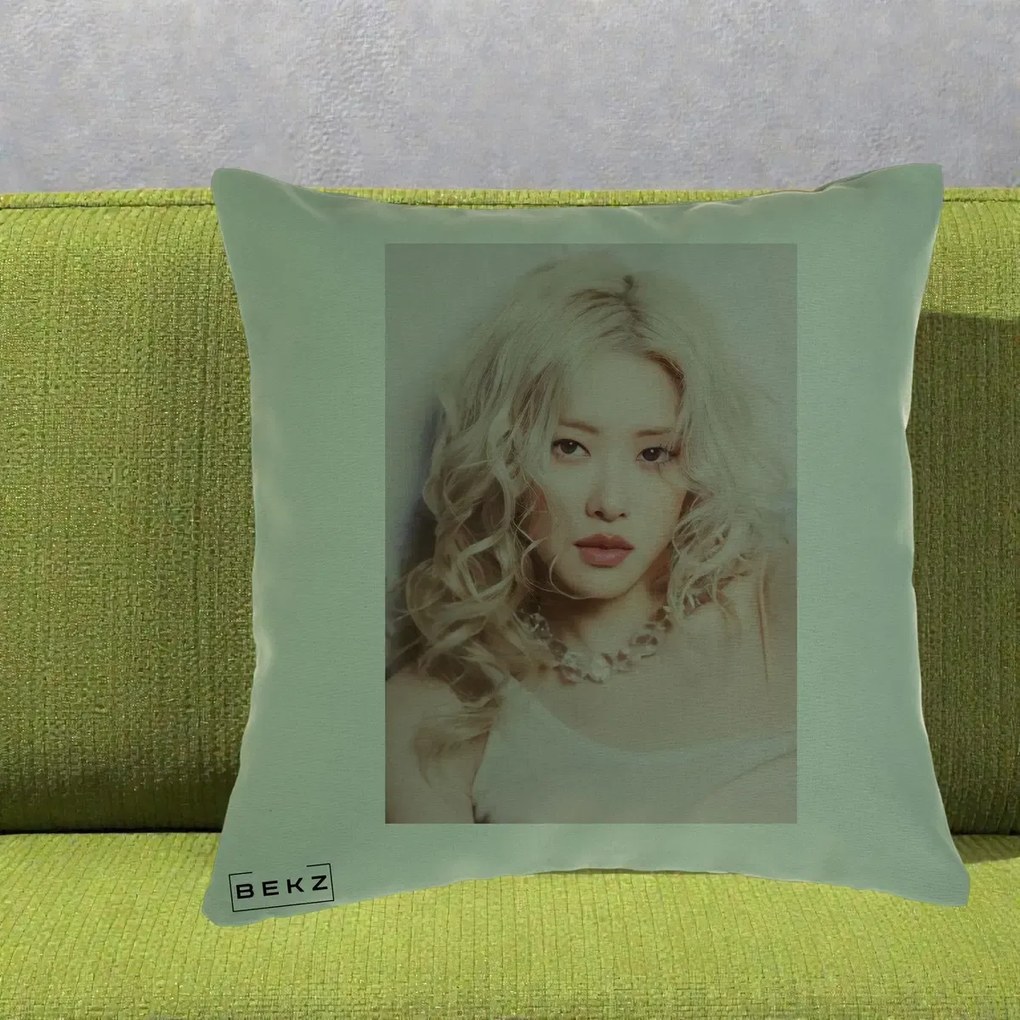 Perna Personalizata K-pop BLACKPINK Rose, 40x40 cm, Verde, Husa Detasabila, Perna Inclusa, BEKZ®