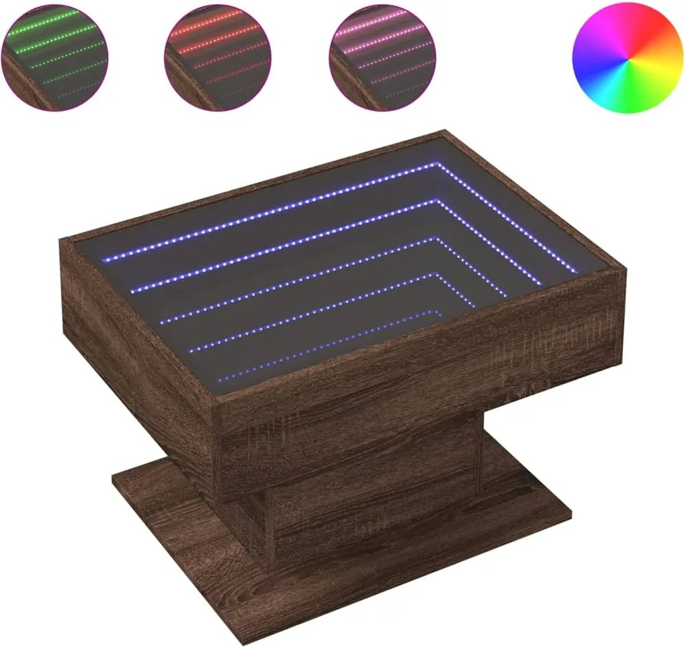 vidaXL Măsuță de cafea cu LED stejar maro 70x50x45 cm lemn prelucrat