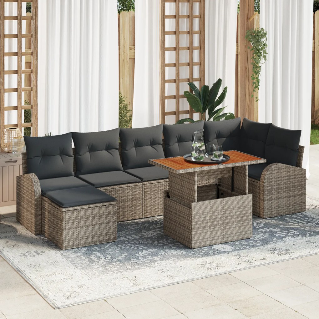 vidaXL Set de canapele pentru grădină cu pernă 8 pcs Gri