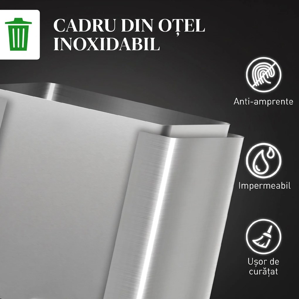 HOMCOM Coș de Gunoi cu 2 Secțiuni de 15L cu Pedală și Capac cu Închidere Lină, 40x34,8x47,5 cm, Argintiu | Aosom Romania