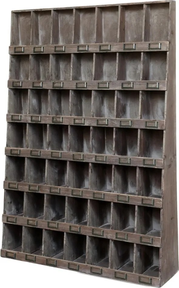 Etajeră vintage din lemn de pin, natur, cu 49 de compartimente și suporturi pentru etichete, 120 x 85 x 22 cm, „Uzès”