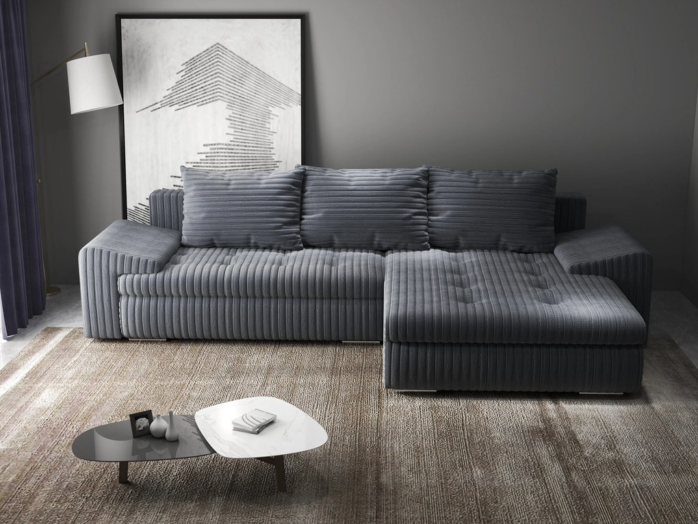 Colțar extensibil dumonde cu ladă de depozitare si sezut confortabil din spuma high-density, Leonardo Ambience Gri 260x185 cm II