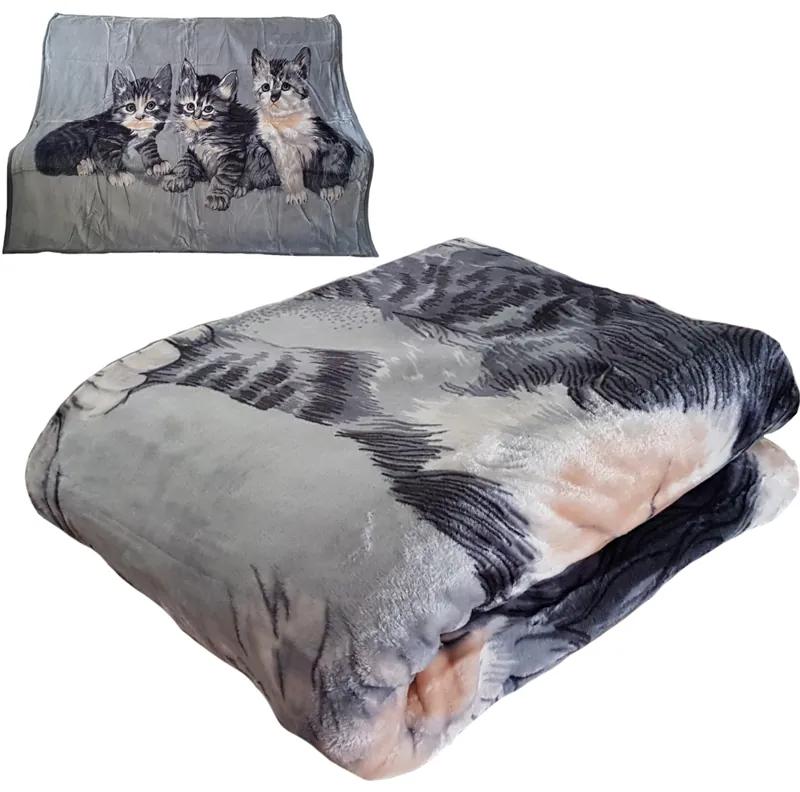 Pătură gri acrilică cu model de pisici Lăţime: 160 cm | Lungime: 210 cm