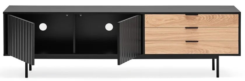 Comodă TV neagră/în culoare naturală cu aspect de lemn de stejar 180x52 cm Sierra – Teulat