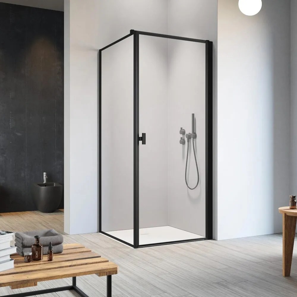 Cabina de dus dreptunghiulara cu usa batanta Radaway Nes KDJ I Frame 90x80 cm finisaj negru mat-transparent dreapta