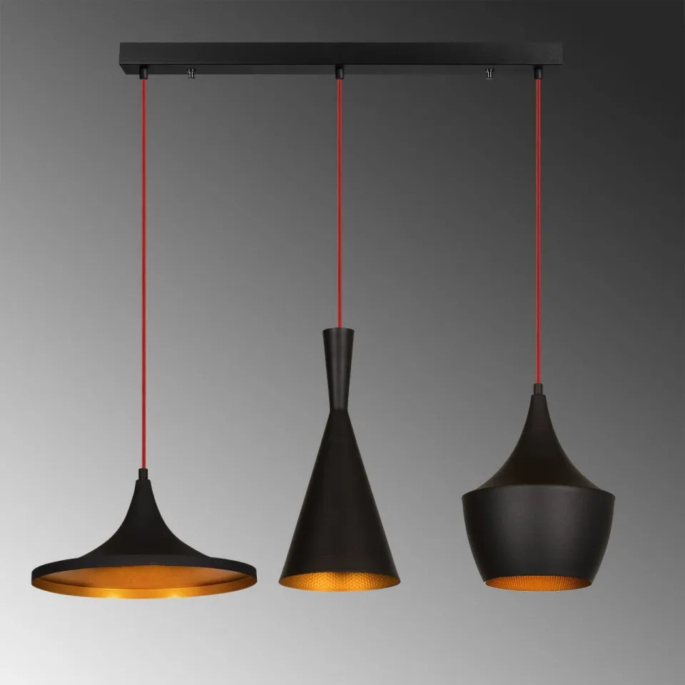 Lustra 3 Becuri Elmas - 3561, Soclu E27, Max. 40W, Culoare Negru / Auriu