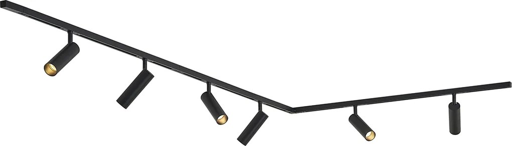 Sistem de iluminat cu șină modern cu 6 spoturi negre monofazate - Slimline Uzzy