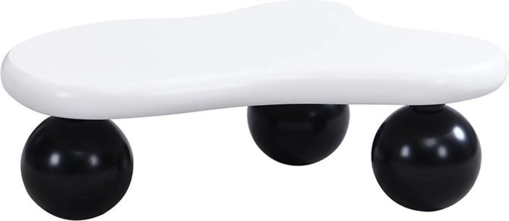 Masă de cafea în stil de nor, cu iluminare LED și design cu picioare rotunde, 95x62,5x32 cm, Alb+Negru