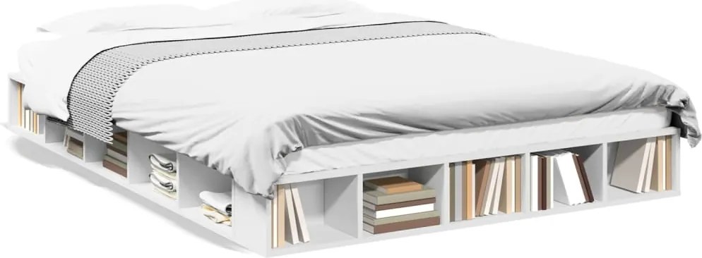 vidaXL Cadru de pat, alb, 140x200 cm, lemn prelucrat