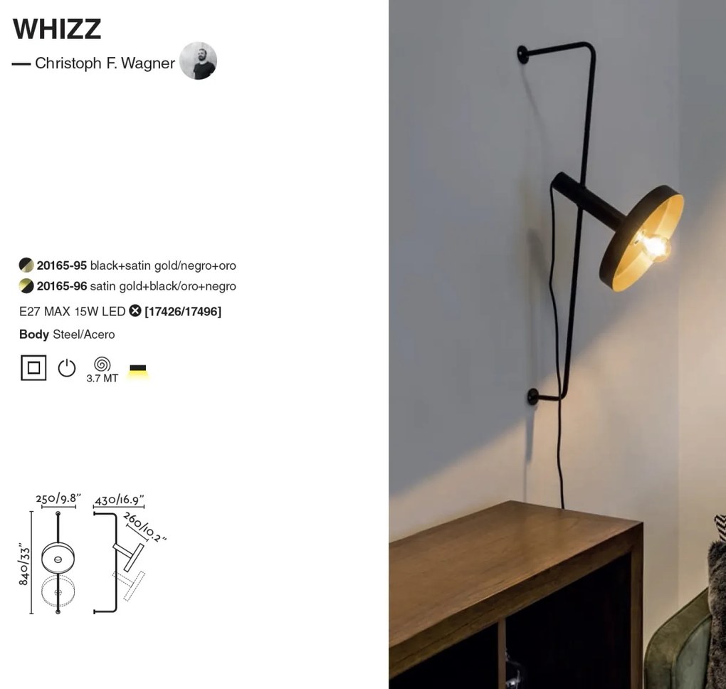 Lampa de perete design modern WHIZZ negru/auriu