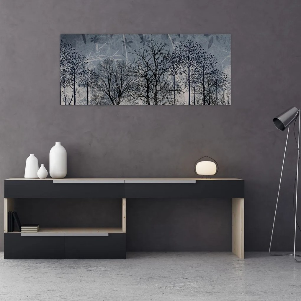 Tablou - Siluetă copac și frunze (120x50 cm)