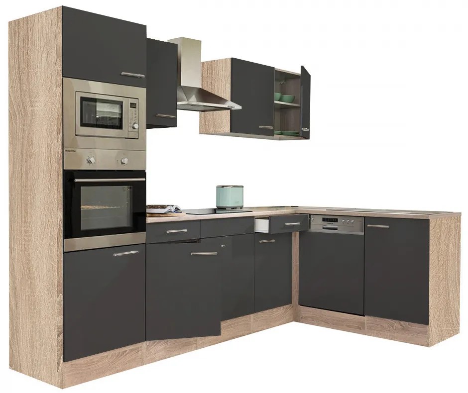 Mobilă de bucătărie Yorki 280 cu corp din stejar sonoma și față antracit satinat