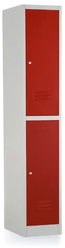 Dulap metalic - 2 cutii, 38 x 45 x 185 cm, incuietoare cu cilindru, rosu - ral 3000
