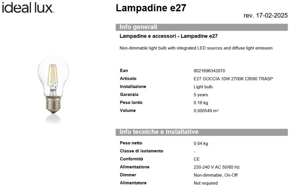 Bec LED, E27 10W 2700K cri90 trasnparent