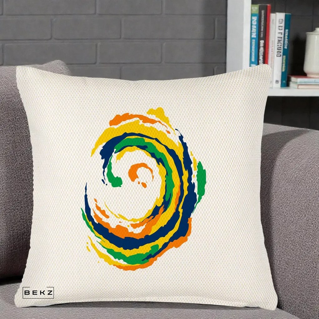 Perna decorativa Vortex Abstract Colorat, 45x45 cm cu Umplutura, Crem Reliefat, BEKZ