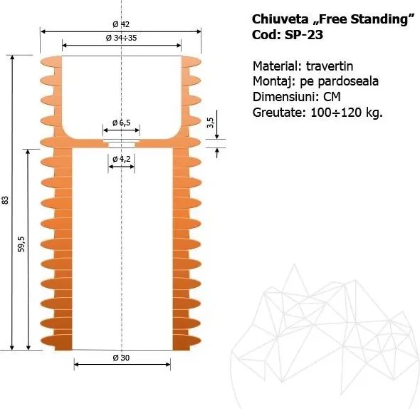 Chiuveta Tao travertin classic SP-23 42 x 82 cm