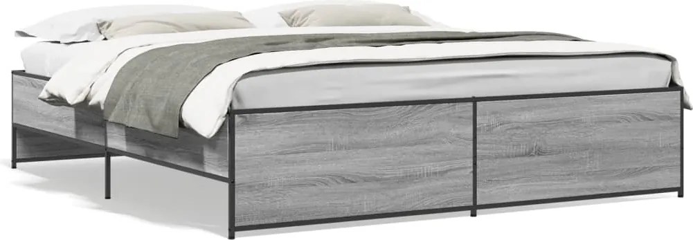 vidaXL Cadru de pat, gri sonoma, 180x200 cm, lemn prelucrat și metal