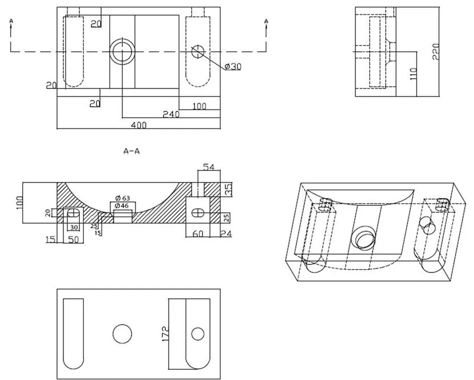 Chiuvetă mică pentru WC neagră din piatră 40x22 cm Blok – Sapho