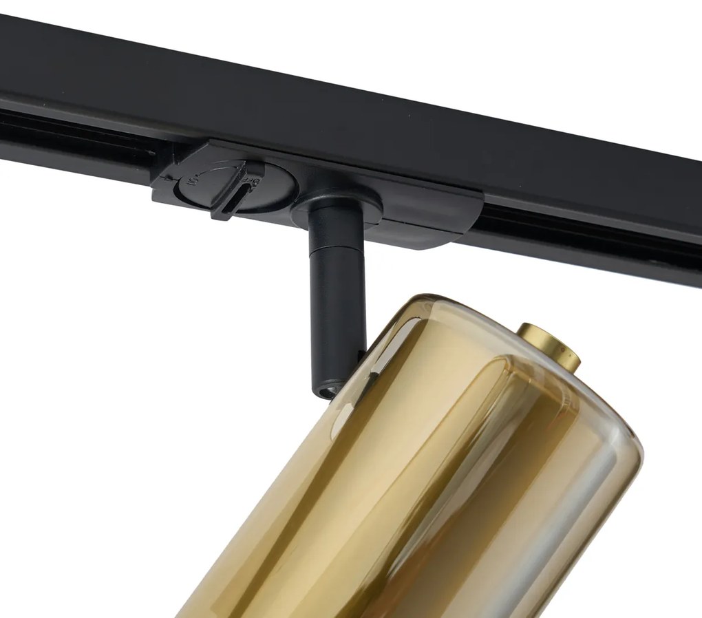 Spot modern auriu cu sticlă ambră pentru sistem de iluminat pe șină monofazat - Iconic Lloyd